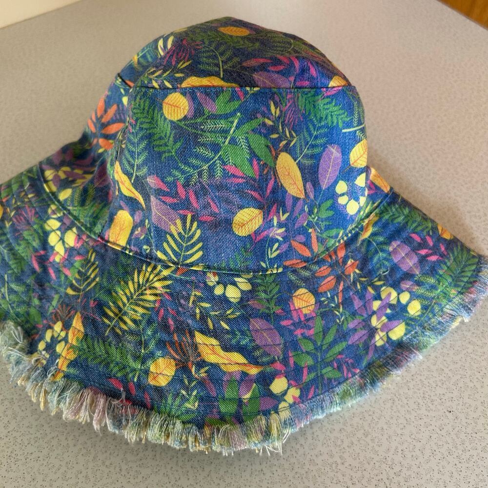 Little Brownie Reversible Denim Floral Kids Bucket Hat Fringe Boho - Picture 3 of 5